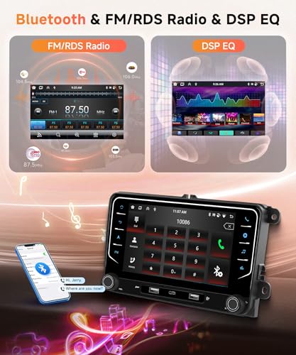 8 Core 6G+128G Android Autoradio pour VW Golf 5 6 Passat Polo Tiguan Touran Caddy Skoda Seat 7 Pouces Autoradio avec Sans Fil Carplay Android Auto GPS Navi WiFi Bluetooth FM/RDS/DSP EQ Caméra de Recul
