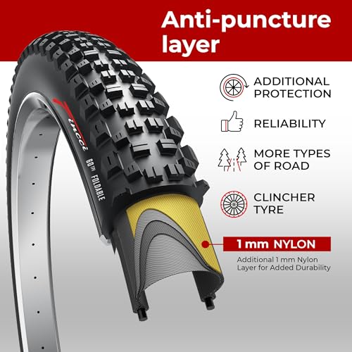 Fincci Bicycle Tyres MTB 27.5 x 2.25 – Pair of Folding Tyres Black 57-584 with Puncture Proof 1 mm – Bicycle Tyres 27.5 Inches for Adult Women and Men – Packaging Accessories for Mountain & E Bike