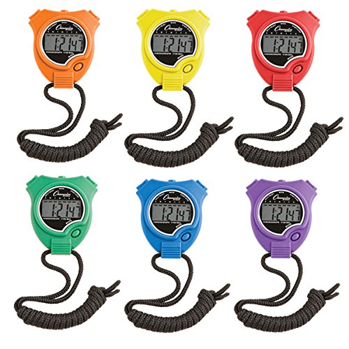 Champion Sports Water-Resistant Stopwatches, 1/100 Second, Assorted Colors