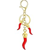Dreuyet Italian Red Horn Keychain 3 Chili Pepper Chain Charm for Car Bag Italian Good Luck Protection Gift