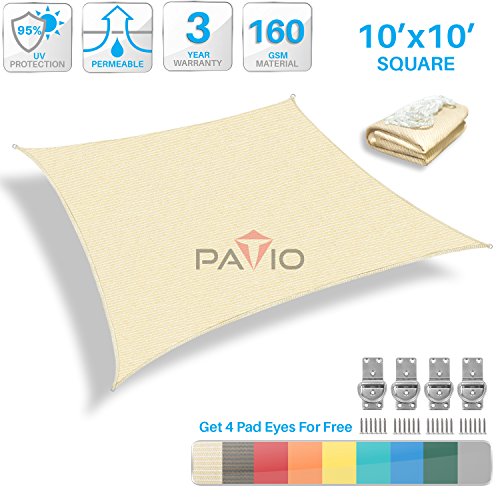 Patio Paradise 10' x 10' Tan Beige Sun Shade Sail Square Canopy - Permeable UV Block Fabric Durable Patio Outdoor - Customized Available