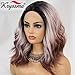 K'ryssma 3 Tone Ombre Lace Front Wig Colorful Short Bob Synthetic Wig Dark Roots Pink to Dark Copper Straight Short Wig