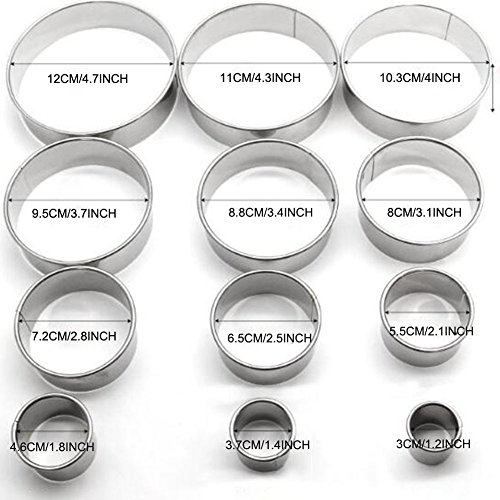 12 pcs Round Stainless Steel Food Grade Cookie Biscuit Cutter Set Circle Baking Pastry Ring Molds for Muffins Crumpets Donuts Scones Christmas Gift