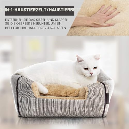 Katzenbett für Indoor-Katzen - Katzenhöhlenbetten Katzenhaus Katzenzelt mit abnehmbarem waschbarem Polsterkissen, weichen Kätzchenbetten, Katzenbetten & Möbel, für kleine und mittlere Haustierbetten