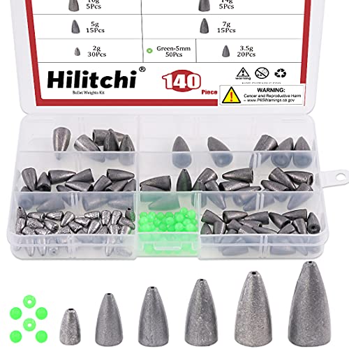 Hilitchi Assorted 6 Sizes Bullet Weights Sinker Fishing Weights Sinkers
