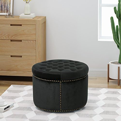 Christopher Knight Home Carlos Glam Velvet Tufted Ottoman Black