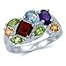 Natural Amethyst, Garnet, Peridot, Blue Topaz, and Citrine Sterling Silver Cluster Cocktail Ring Size 8
