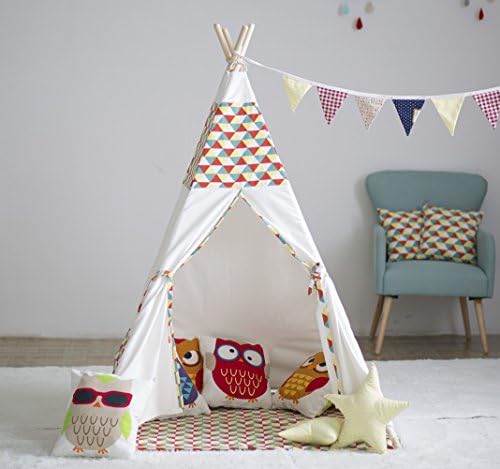 Kids Teepee Tent,Large Lattice Play Tent for Children Gift Outdoor and Indoor Playhouse Decoration (With Flag and Carry Case)
