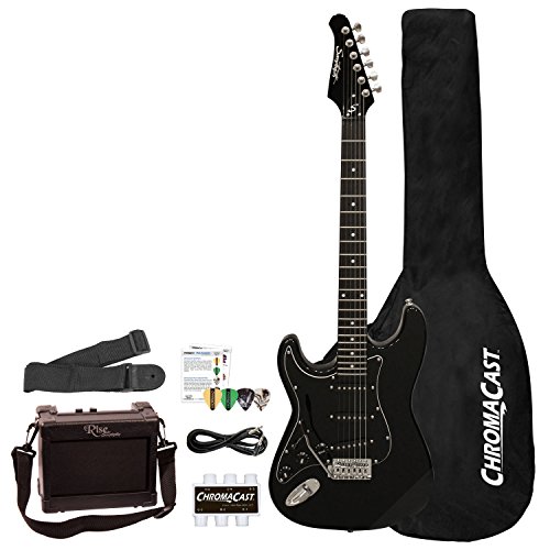Sawtooth 6 String Electric Guitar, Black/Black Pickguard, Left-Handed (ST-ES-LH-BKB-BEG-KIT)