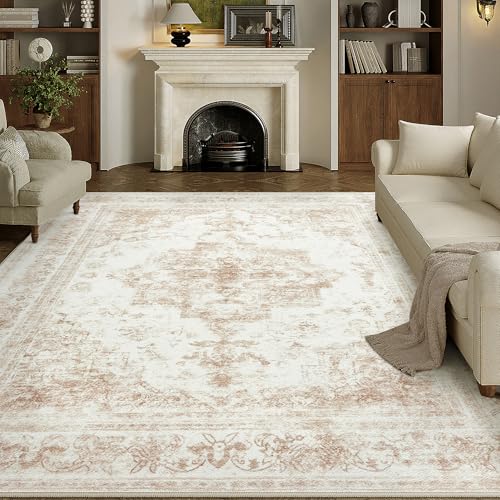 HUGEAR Creme Vintage Teppich Wohnzimmer 240x300cm Waschbar