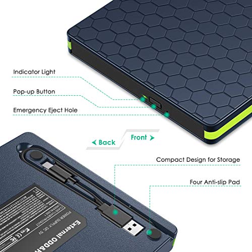 External DVD Drive, Kingbox Dual USB-C USB 3.0 Portable CD/DVD Writer Burner Optical Drive for Laptop Notebook Desktop PC Computer Windows Linux OS Apple Mac MacBook Pro Air iMac - Thumbnail 5