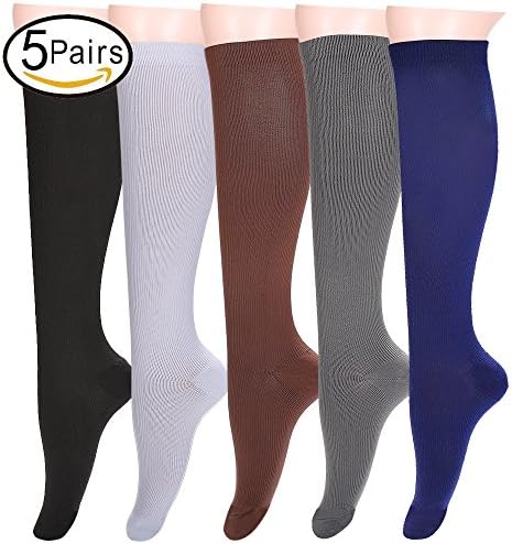 5 Pairs Compression Socks Women &amp; Men -Best Medical,Nursing,Travel &amp; Flight Socks, Fitness &amp; Running，Pregnancy Socks (Large/X-Large, Assort 1 5 color)