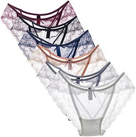 Erjing 6 Pack Sexy Women's Lace Underwear Transparent Soft Lace Briefs