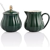Sweejar Royal Ceramic Sugar and Creamer Set, 3 Piece Set with Cream Pitcher, Sugar Bowl, Sugar Set with Lid & Spoon, Coffee S
