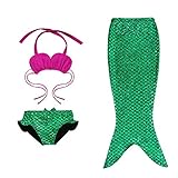 Little Girls 3 Pcs Princess Mermaid Swimmable Bikini Set Swimwear (120(5-6t), Hotpink-Green)