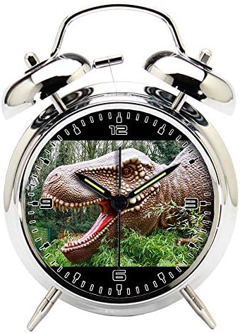 Children's Room Silver Dinosaur Silent Alarm Clock Twin Bell Mute Alarm Clock Quartz Analog Retro Bedside and Desk Clock with Nightlight-151.255_Dinosaurs Prehistoric Jurassic Animal Reptile