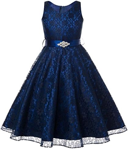 Hblld Lace V-Neck Flower Princess Girl Dress Size 16 Navy