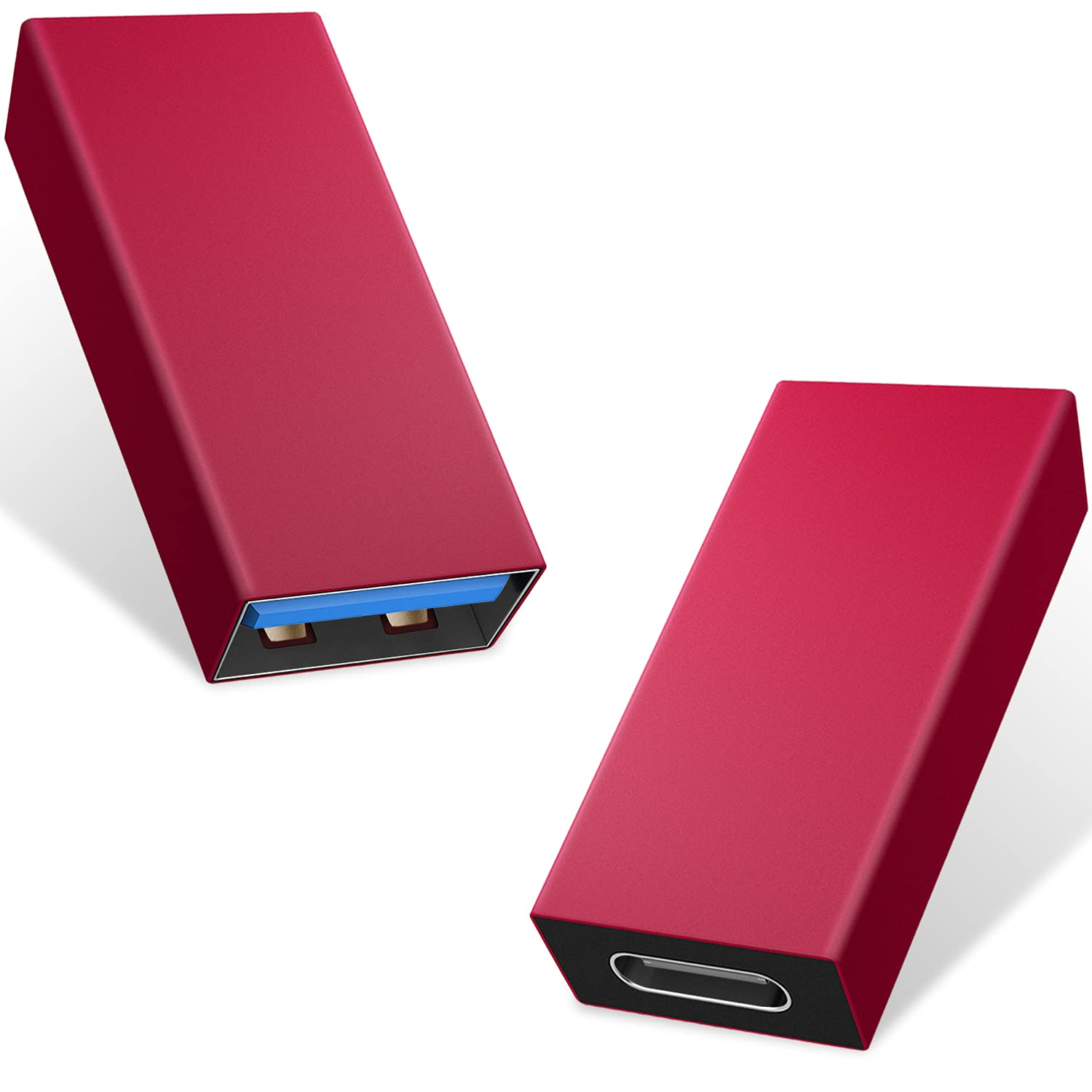 Duttek Type C to USB Adaptor 2 Pack, USBC Female to USB A Female Adapter Connector Compatible with iPhone 11,Google Pixel,Samsung Galaxy S20,Huawei,Moto (Red)