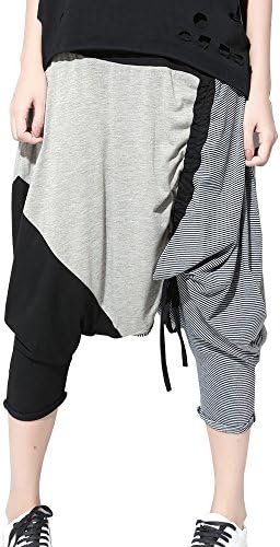 Women Baggy Harem Hippie Hip-hop Capri Loose stripe Exaggerated Stitch Short Pants Trouser (1303)