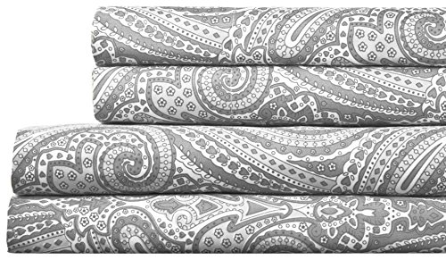 Sweet Home Collection Egyptian Quality Deep Pocket Bed Sheet Set, Twin, Paisley Gray, 3 Piece