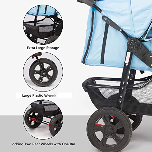 Vilobos Foldable Large Pet Jogger Stroller for Dog/Cat,Portable Three Wheels Pet Stroller with Extra Large Storage Space - Thumbnail 4