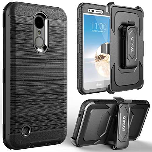 LG K20 Plus Case / LG K20 V Case, SOPKASE with [Built in Screen Protector] Heavy Duty Full-Body Rugged Dual Layer Protection Locking [Belt Swivel Clip] Holster with [Kickstand], Black