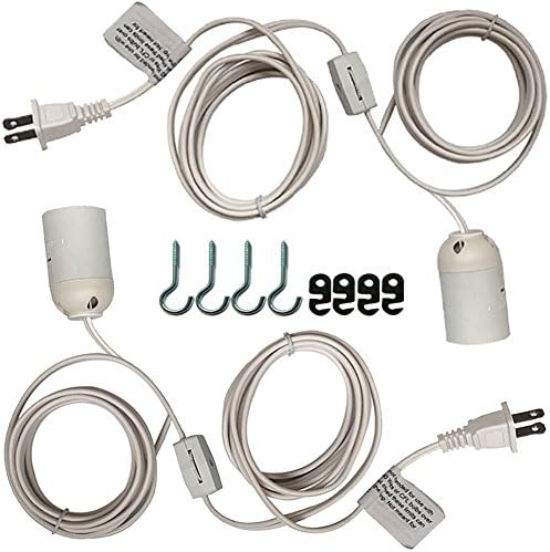 2Pack Extension Hanging Lantern Cord Cable Lamp holder 11.8Feet with E26/E27 Socket, UL Listed On/Off Gear Switch , 2-Prong US AC Power Plugs, Hooks kits for Pendant Lighting Bulb Lamp by Cospring