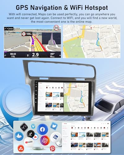 NHOPEEW 2G+64G Android Car Radio for VW Golf 7 MK7 2012-2020 – Wireless Carplay and Android Auto – 10.1 Inch Android Stereo with WiFi EQ GPS Mirror Link FM RDS + Rear Camera