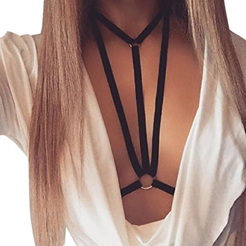 Oucan Women Harness Elastic Cupless Cage Bra Hollow Out Strappy Crop Top