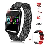Fitness Tracker Watch Color Screen with Heart Rate Monitor, Waterproof Activity Tracker for Swimming Sport Steps and Sleep, 2 Bands Stainless Steel and Silicone Straps, by E4go