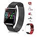Fitness Tracker Watch Color Screen with Heart Rate Monitor, Waterproof Activity Tracker for Swimming Sport Steps and Sleep, 2 Bands Stainless Steel and Silicone Straps, by E4go