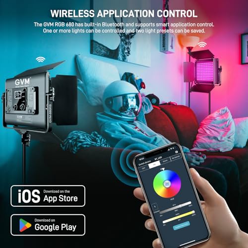GVM 50W RGB LED Video Light, 680RS LED Panel Light with APP Control, Studio Lighting with 8 Stage Lighting Effects Lighting Kit for Youtube, 3200K-5600K, CRI 97+