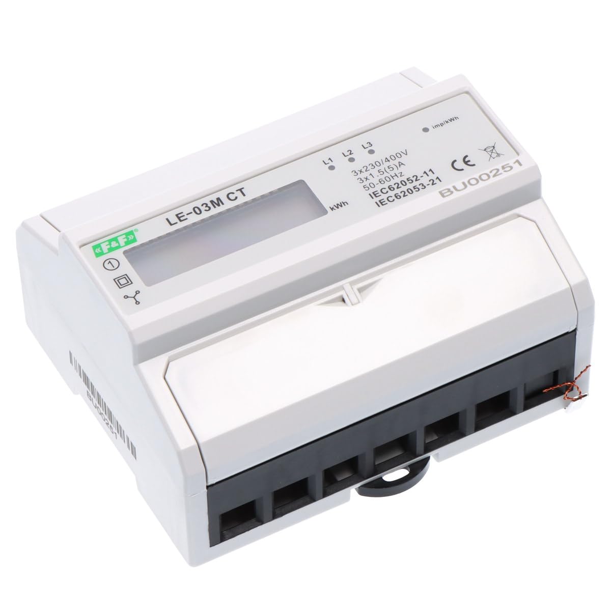 Electricity Meter 3 Phase 100A Single Level 230/400V with LCD Display LE-03M f&f 5908312594406