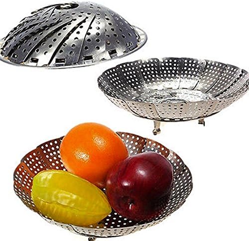 1pcs Folding Stainless Mesh Food Dish Vegetable Egg Fruit Steamer Basket Cook Poacher