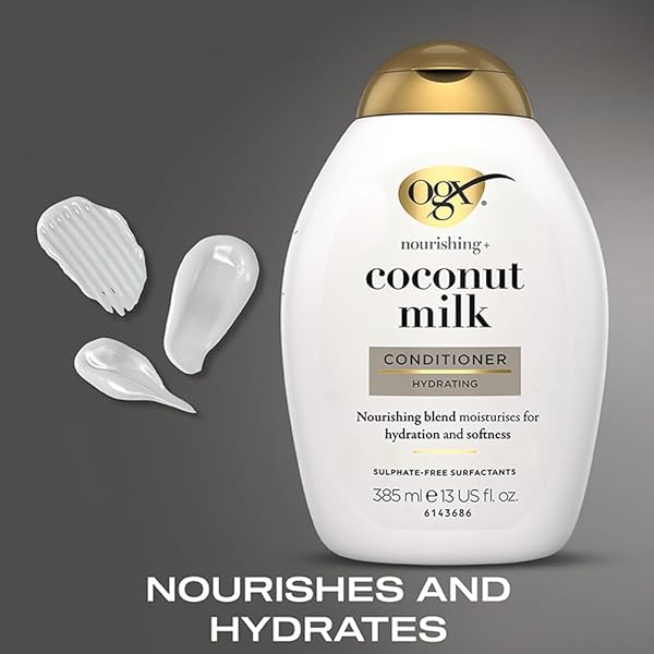 OGX NOURISHING + COCONUT MILK CONDITIONER, HYDRATING & RESTORING CONDITIONER MOISTURIZES FOR SOFT HAIR AFTER THE FIRST USE, PARABENS-FREE, SULFATE-FREE SURFACTANTS, 13 FL. OZ
