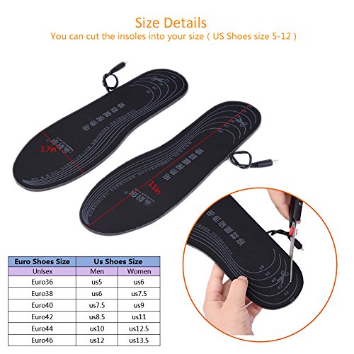 image for Molie 1 Pair USB Charging Heated Insoles Foot Warming Cut-to-Fit Elect