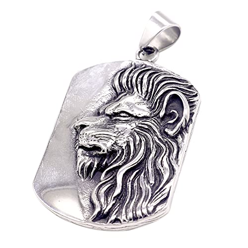 Zoesky Stainless Steel Vintage Convex King Lion Head Men Women Fashion Military Army Style Dog Tag Pendant Necklace, 24\'\' Stainless Steel Chain