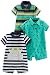 Simple Joys by Carter's Baby Boys' 3-Pack Rompers, Blue Stripe/Turquoise Dino/Grey Navy, 0-3 Months primary