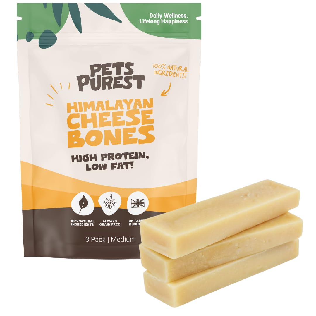 Pets Purest Yak Chews for Dogs, Long Lasting Natural Dog Treats for Medium Dogs & Large. 100% Natural Yak Dog Chews for Dental Health & Calming (3 Pack)