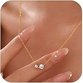 Curve Bar Necklaces for Women S925 Sterling Silver Cubic Zirconia Pearl Choker Necklace for Mother 14K Gold Plated Trendy Pearl Bar Pendant Necklace to Daughter Valentines Day Birthday Jewelry Gifts