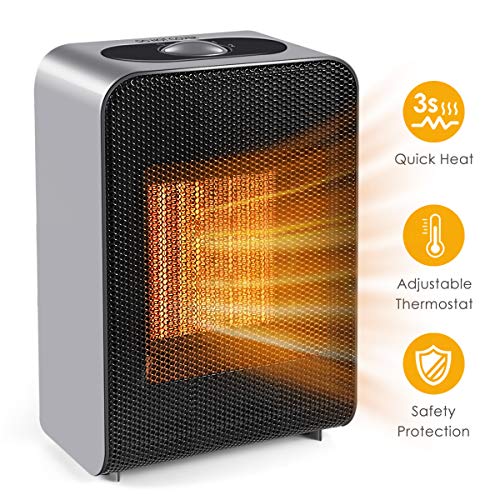 Ceramic Space Heater, Cakie Fast Heating Fan with Auto Shut Off Portable with Adjustable Thermostat for Home Bedroom Personal Desk Heaters for Office, Electric Heater