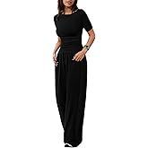 PXIAOLI Asymmetrical women's 2 piece lounge sets short sleeve Outfits Comfy Loungewear Wide Leg Pants Casual summer Matching