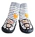 Baby Boys Girls Moccasins ANTI-SKID Indoor Shoes Socks STRIPED GREY MONKEY (1.5-2.5 YRS)