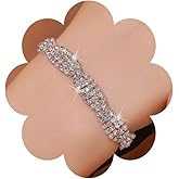 Brihasory Rhinestone Link Bangle Bracelets for Women Wrap Crystal Chain Tennis Bracelet Bridal Wedding Party Costume Jewelry