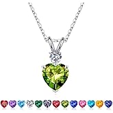 Iefil Heart Birthstone Necklaces for Women - S925 Sterling Silver Necklace 1.2 Ct Genuine or Created Birthstone Jewelry Birthday Gifts for Women