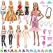 BARWA Lot 15 Items 5 Sets Fashion Dresses Casual Wear Clothes with 10 Pair Shoes, 13 Accessories for 11.5 Inch Girl Doll Birthday Xmas Gift primary