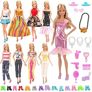 BARWA-Lot-15-Items-5-Sets-Fashion-Dresses-Casual-Wear-Clothes-with-10-Pair-Shoes-13-Accessories-for-115-Inch-Girl-Doll-Birthday-Xmas-Gift