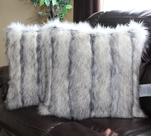 Limited Edition Wild Coyote Stone Faux Fur Pillow Cover 18 X 18 in - Set of 2