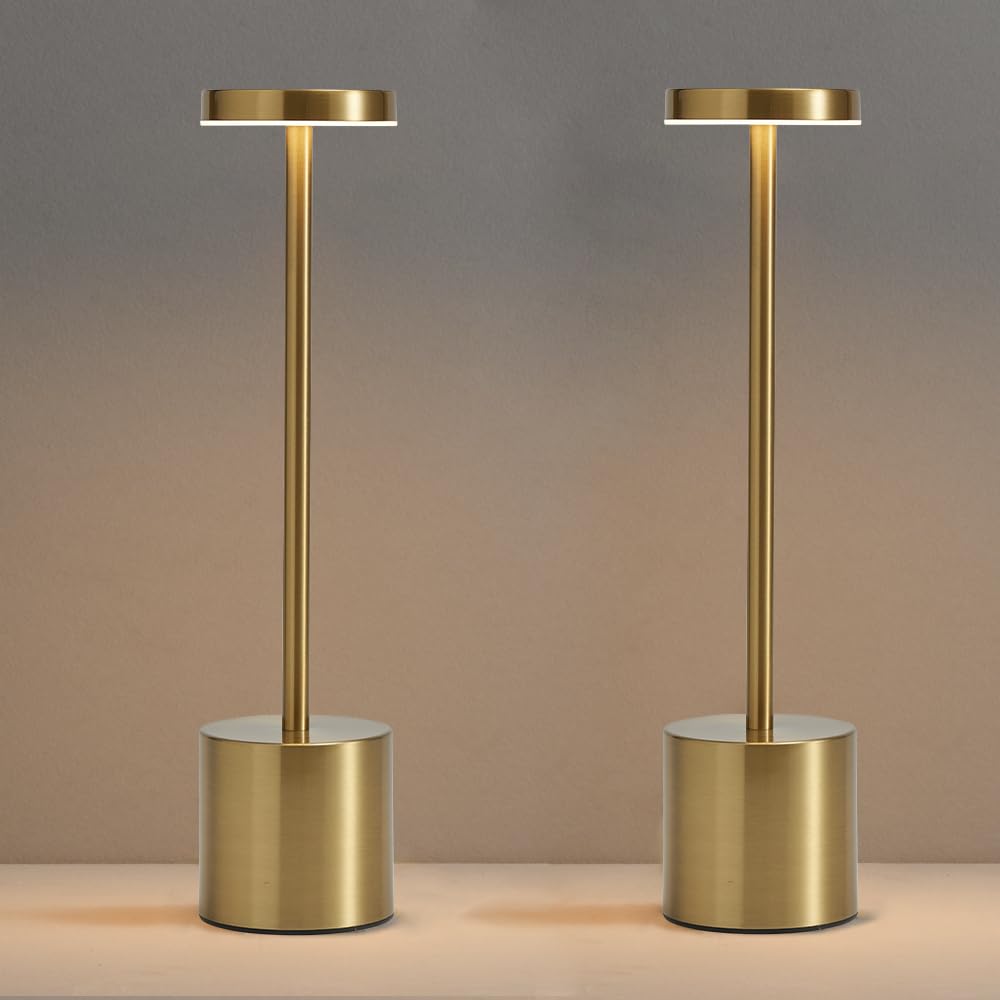 Photo 1 of 2 Pack LED Cordless Table Lamp, Portable 5000mAh Rechargeable Bedside Lamp, Touch Control Outdoor Table Lamps, 3 Color Dimmable Battery Operated Lamps for Restaurant/ Patio/ Bedroom/ Outdoor - Gold