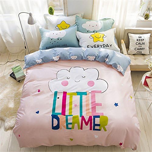 yeeKin Pink and Blue Bedding Sets 3/4pcs for Cloud design Kids/Adult Sleeping Comforter Sets,Queen Size/4pcs